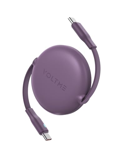 VOLTME USB C Kable 60W PD 3A, Mini Einziehbar Type C Schnellladekabel 1M/3.3ft, TPE Aufrollbar Datenkabel mit LED Kontrollleuchte Kompatibel mit iPhone iPad Macbook Samsung Huawei etc, Lila von VOLTME
