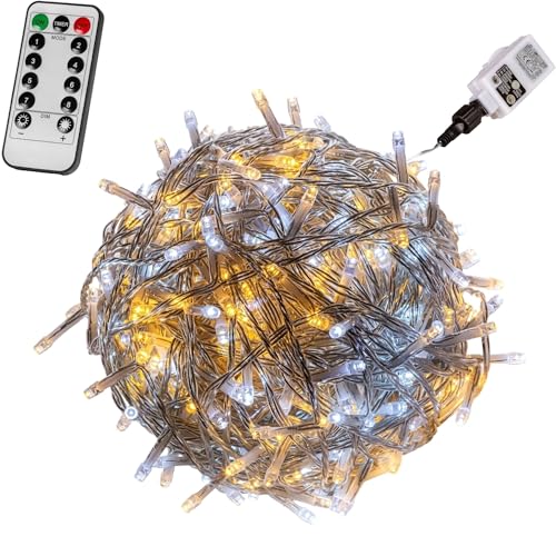 VOLTRONIC LED Lichterkette, IP44, Modell- und Farbwahl, 200 LEDs, Transparentes Kabel, kaltweiß/warmweiß, Fernbedienung von VOLTRONIC