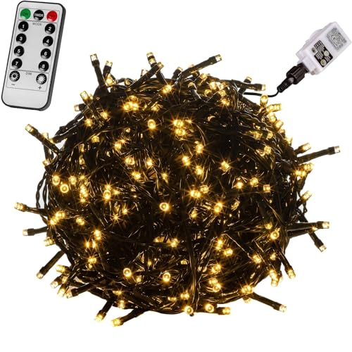 VOLTRONIC LED Lichterkette, IP44, Modell- und Farbwahl, 400 LEDs, Grünes Kabel, warmweiß, Fernbedienung von VOLTRONIC