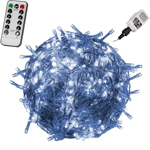VOLTRONIC LED Lichterkette, IP44, Modell- und Farbwahl, 400 LEDs, Transparentes Kabel, kaltweiß, Fernbedienung von VOLTRONIC