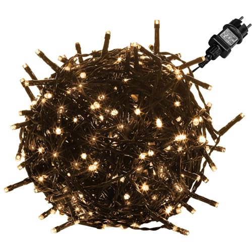 VOLTRONIC LED Lichterkette, IP44, Modell- und Farbwahl, 50 LEDs, Grünes Kabel, warmweiß von VOLTRONIC