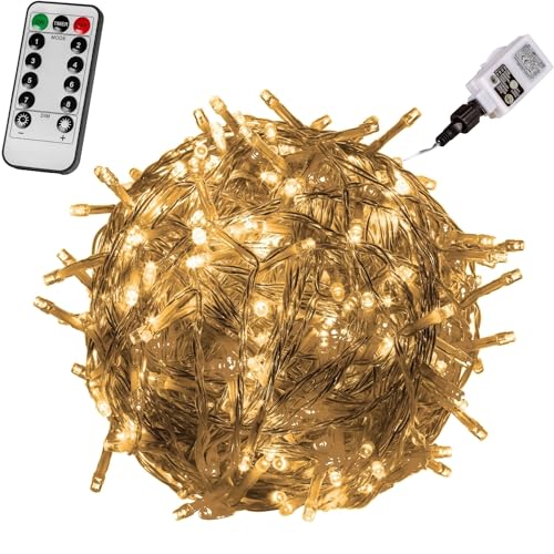 VOLTRONIC LED Lichterkette, IP44, Modell- und Farbwahl, 50 LEDs, Transparentes Kabel, warmweiß, Fernbedienung von VOLTRONIC