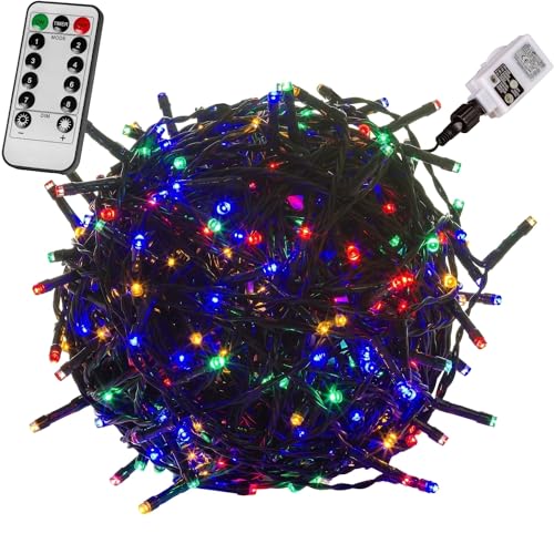 VOLTRONIC LED Lichterkette, IP44, Modell- und Farbwahl, 600 LEDs, Grünes Kabel, bunt, Fernbedienung von VOLTRONIC