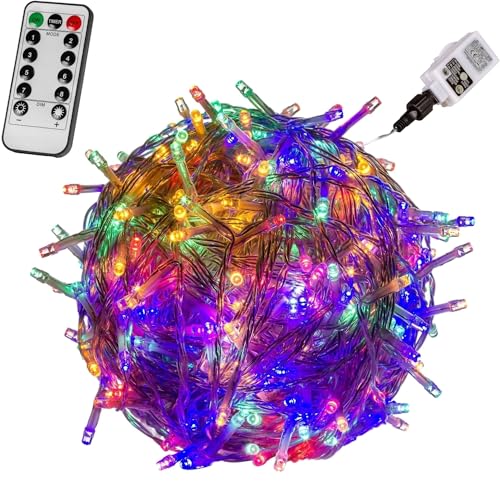 VOLTRONIC LED Lichterkette, IP44, Modell- und Farbwahl, 600 LEDs, Transparentes Kabel, bunt, Fernbedienung von VOLTRONIC