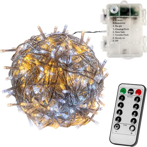 VOLTRONIC LED Lichterkette, IP44, Batteriebetrieben, Modell- und Farbwahl, 50 LEDs, Transparentes Kabel, kaltweiß/warmweiß, Fernbedienung von VOLTRONIC