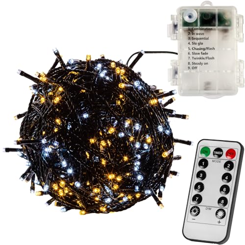 VOLTRONIC LED Lichterkette, IP44, Batteriebetrieben, Modell- und Farbwahl, 50 LEDs, Grünes Kabel, kaltweiß/warmweiß, Fernbedienung von VOLTRONIC