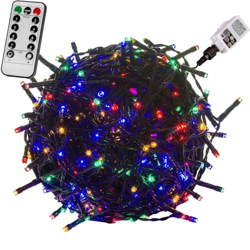 VOLTRONIC LED Lichterkette, IP44, Modell- und Farbwahl, 200 LEDs, Grünes Kabel, bunt, Fernbedienung von VOLTRONIC