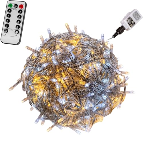 VOLTRONIC LED Lichterkette, IP44, Modell- und Farbwahl, 400 LEDs, Transparentes Kabel, kaltweiß/warmweiß, Fernbedienung von VOLTRONIC