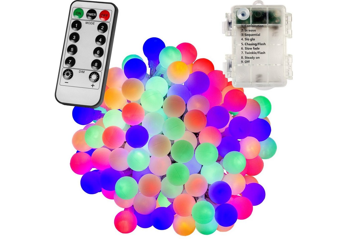 VOLTRONIC LED-Lichterkette 50 100 200 LED Party Kugel Lichterkette, für innen und außen, warmweiß/kaltweiß/bunt, IP44 von VOLTRONIC