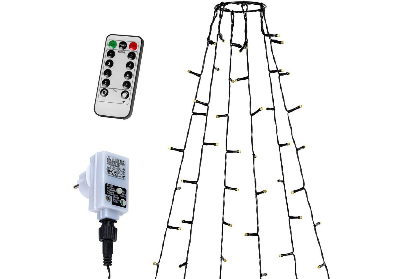 VOLTRONIC LED-Lichterkette VOLTRONIC® LED Lichterkette Fahnenmast mit Ring, Fernbedienung, Timer, 8 Verschiedene Lichtmodi, 4 Varianten von VOLTRONIC