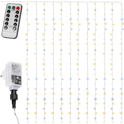 VOLTRONIC LED Lichtervorhang, innen und außen, IP44, Fernbedienung, Größen- und Farbwahl, 3x6 m 600 LEDs, kaltweiß/warmweiß von VOLTRONIC