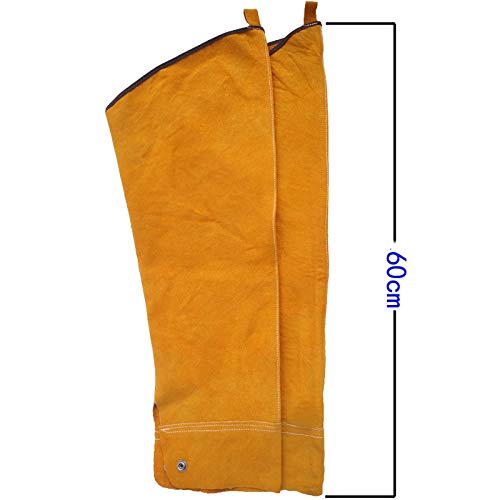 Schweißhandschuhe, Schweißarmmanschetten aus Spaltleder, hitze- und funkenbeständig, 2er-Pack mit langem Draht(Button Cuff Style) von VOLURE