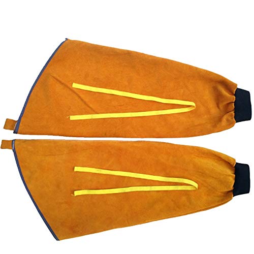 Schweißhandschuhe, Schweißarmmanschetten aus Spaltleder, hitze- und funkenbeständig, 2er-Pack mit langem Draht(Elastic Cuff Style) von VOLURE