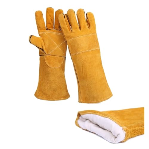 Schweißhandschuhe, Schweißerhandschuhe Rindsleder 10-14 Zoll Gelb 2 Stück(14inch-lined) von VOLURE