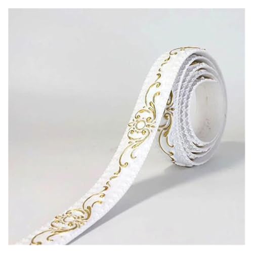 Selbstaufkleber 3D Wallpaper Rahmen， PVC Self Adhesive 3D Embossed Wall Border Trim For TV Background Door Frame Multicolor(White Gold) von VOLURE