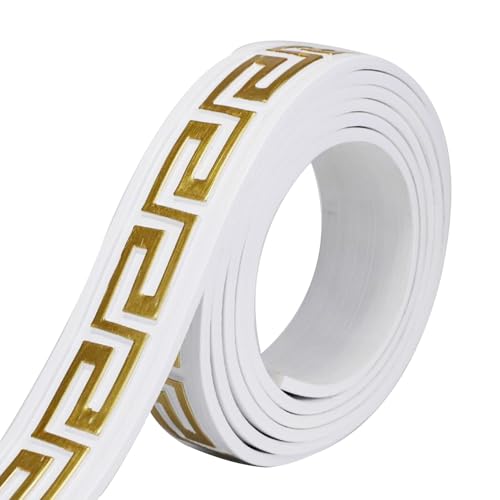 Selbstaufkleber 3D Wallpaper Rahmen， PVC Self-Adhesive Wall Molding Trim Multicolor Multiple Sizes for Kitchen Bathroom(White Gold,60mm) von VOLURE