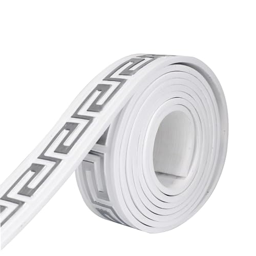 Selbstaufkleber 3D Wallpaper Rahmen， PVC Self-Adhesive Wall Molding Trim Multicolor Multiple Sizes for Kitchen Bathroom(White Silver,40mm) von VOLURE