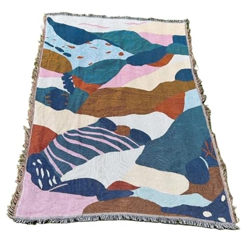 VOLURE Picknick Strand Teppich， Kunst-Wandteppich, Picknickdecke, Outdoor-Campingmatte, Sofabezug, Mehrfarbig, 130 x 180 cm(Blue-Green) von VOLURE