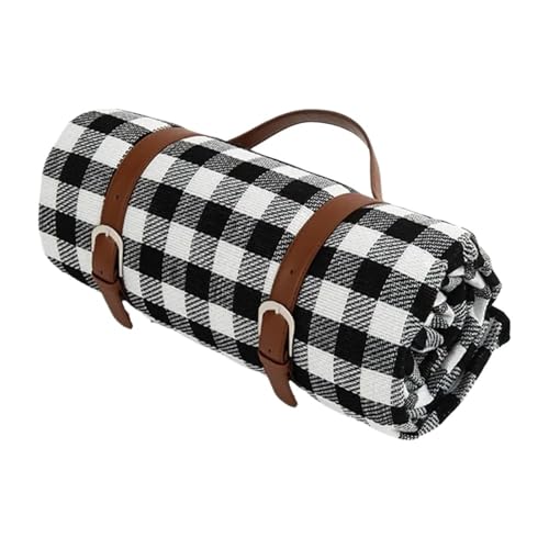 VOLURE Picknick Strand Teppich， Outdoor Plaid Picknick Matte Maschine Waschbar Faltbare 150x200cm Multicolor(Black and White) von VOLURE