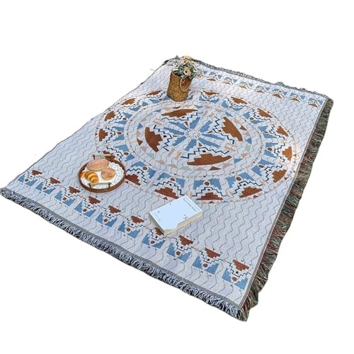 VOLURE Picknick Strand Teppich， Picknickdecke Baumwolle Polyester Beige Mehrere Größen Mit Fransen(180x180cm) von VOLURE