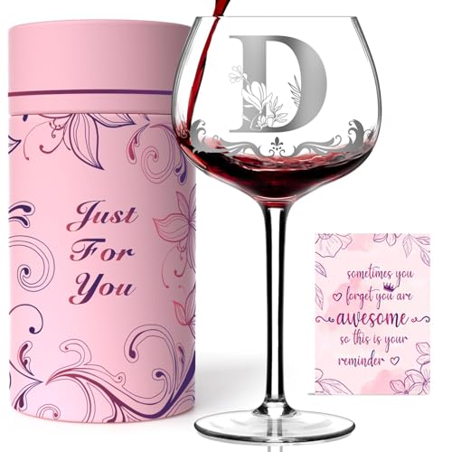 Personalisierte Weingläser für Frauen – mit Gravur, originelles Geschenk zum Geburtstag oder Weihnachten für Mama, Ehefrau, Schwester, Tochter oder Freundin (Buchstabe D) von VOMEP