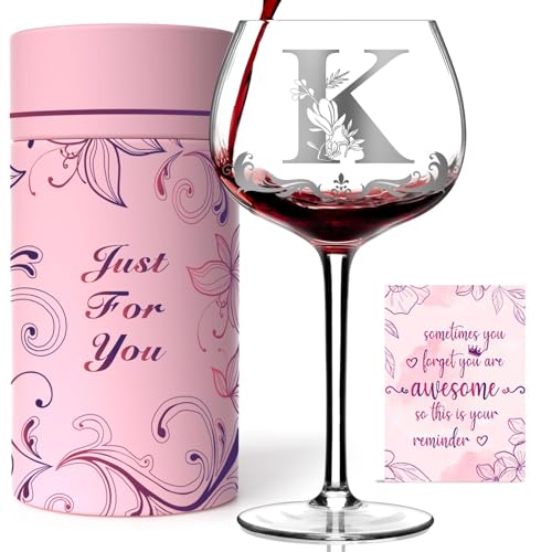 Personalisierte Weingläser für Frauen – mit Gravur, originelles Geschenk zum Geburtstag oder Weihnachten für Mama, Ehefrau, Schwester, Tochter oder Freundin (Buchstabe K) von VOMEP