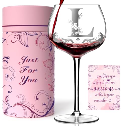 Personalisierte Weingläser für Frauen – mit Gravur, originelles Geschenk zum Geburtstag oder Weihnachten für Mama, Ehefrau, Schwester, Tochter oder Freundin (Buchstabe L) von VOMEP