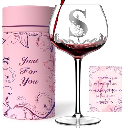 Personalisierte Weingläser für Frauen – mit Gravur, originelles Geschenk zum Geburtstag oder Weihnachten für Mama, Ehefrau, Schwester, Tochter oder Freundin (Buchstabe S) von VOMEP