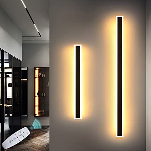 Außenleuchte LED Lang Wandleuchte Aussen Edelstahl mit Fernbedienung Dimmbar Wasserdicht IP65 Wandlampe Innen Schwarz Beleuchtung Wand Deko Indirekt für Garten Flur Terrasse Treppe Badezimmer,80cm von VOMI