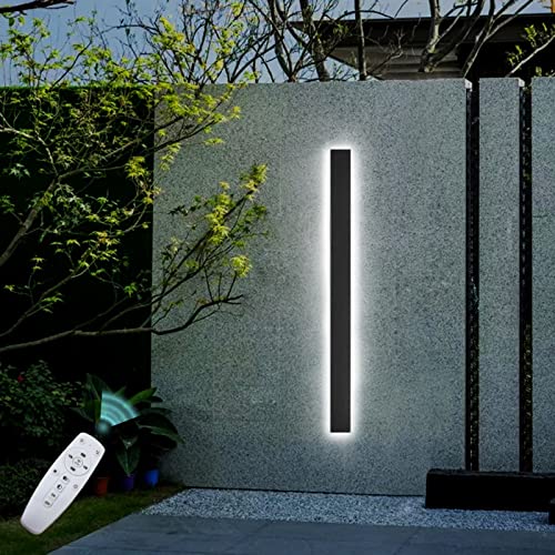 Dimmbar AussenLampe Wand Wandleuchte mit Fernbedienung Innen Außen Lichtleiste Schwarz Metall Acryl IP65 Wasserdicht Up Down Wandlampe LED Aussen-Leuchte Bad-Lampe Deko Schlafzimmer Wohnzimmer,120cm von VOMI