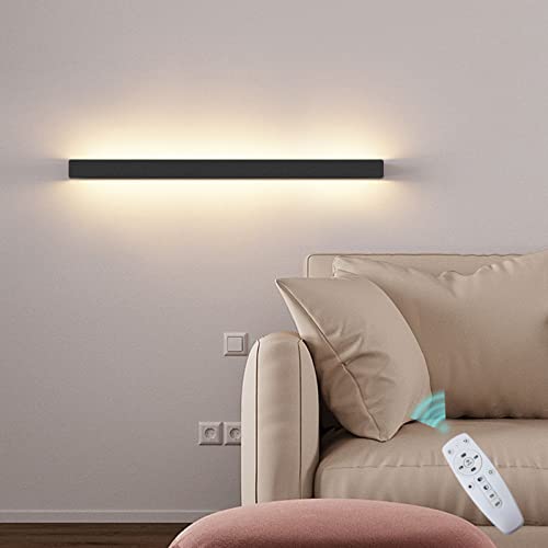 Dimmbar AussenLampe Wand Wandleuchte mit Fernbedienung Innen Außen Lichtleiste Schwarz Metall Acryl IP65 Wasserdicht Up Down Wandlampe LED Aussen-Leuchte Bad-Lampe Deko Schlafzimmer Wohnzimmer,60cm von VOMI