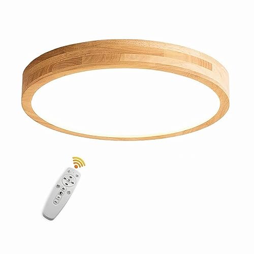 VOMI Holz Deckenlampe LED Dimmbar Fernbedienung Deckenleuchte, Moderne Wohnzimmerlampe 36W Ultradünne Runde Holzlampe Decke Rustikal Lampe im Wohnzimmer Schlafzimmer Esszimmer Büro Flur von VOMI