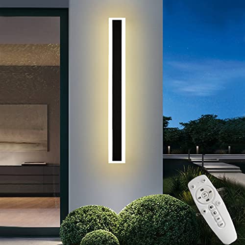 LED Aussen Dimmbar Wandlampe mit Fernbedienung Innen Wandleuchte Modern Außenwandlampen Schwarz Wandleuchten Badlampe Wohnzimmer Schlafzimmer Flur Wandbeleuchtung Lang Strip Aussenleuchte,100cm 56w von VOMI