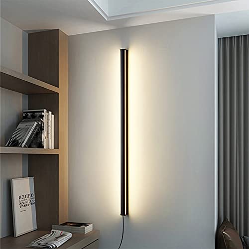 LED Innen Dimmbar Wandlampe mit Schalter und Stecker, Lang Strip Up Down Wandleuchte Schwarz Wandlampen Lichtleiste Wandbeleuchtung Wohnzimmer Schlafzimmer Flur Warmweiß|Neutralweiß|Kaltweiß,100cm 48w von VOMI