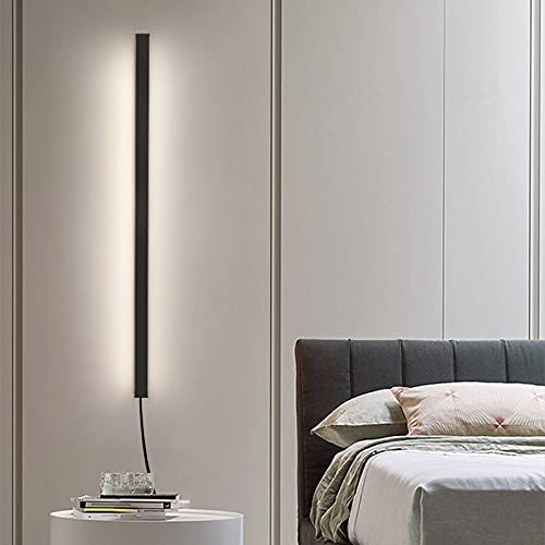 LED Streifen Wandleuchte Innen Dimmbar Wandlampen mit Schalter und Stecker Lang Lichtleiste Schwarz Nachttischlampe Up Down Aluminium Wandlampe Wohnzimmer Schlafzimmer Flur Wandbeleuchtung,60cm 36w von VOMI