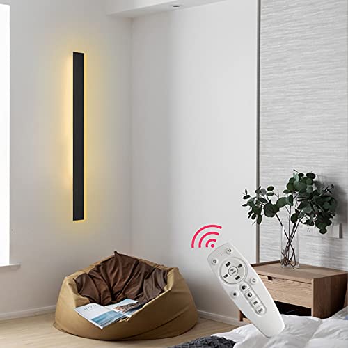 LED Wohnzimmer Wandleuchte Innen Dimmbare Wandlampe mit Fernbedienung Intelligent Lang Wandbeleuchtung Warmweiß|Naturweiß|Kaltweiß Up Down Schwarz Wandspot Lampe für Schlafzimmer Badezimmer,120cm 88w von VOMI