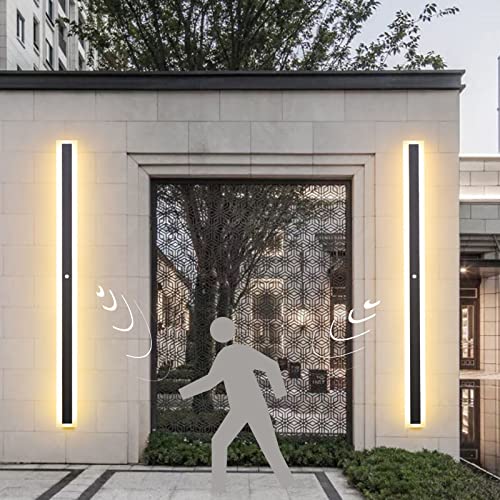VOMI Langlich Aussen/Innen Wandleuchte mit Bewegungsmelder LED 150cm Warmweiß Moderne Flach Wandlampe Lang Schmal Up Down Wasserdicht IP65 Metall Wandbeleuchtung Flur Treppe Gärten 3000K von VOMI