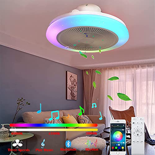RGB Deckenleuchte mit Ventilator und Bluetooth Lautsprecher LED Decken Lampe Fernbedienung Leise Schlafzimmer Unsichtbar Ventilator Deckenleuchte Einstellbare Windgeschwindigkeit und Farbtemperatur von VOMI