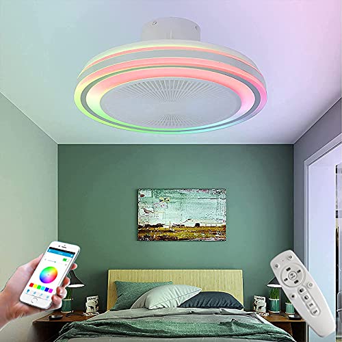 Runde LED Deckenventilator Mit Lampe RGB-Farbwechsel Invisible Fan Deckenleuchte Ultra-Leise Mit Fernbedienung Dimmbar Deckenlampe Bluetooth Musik Ventilator Lampe 72W Wohnzimmer Deckenlicht 48CM von VOMI