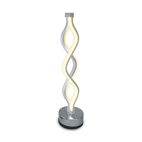 Tischlampe Batteriebetrieben Led Spiral Klein Klassisch Kabellose Mit Aufladbar Akku Fur Wohnzimmer Schlafzimmer Büro, Schreibtischlampe Warmweiß Metall Chrom Blendfrei Design, Nachttischlamp,Silber von VOMI