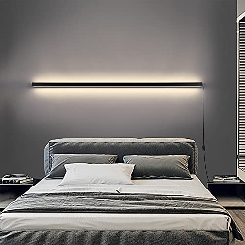 Up Down Wandleuchte Innen LED Dimmbar Wandlampen mit Schalter und Kabel Lange Lichtleiste Schwarz Nachttischlampe, Modern Streifen Leselampe Schlafzimmer Wohnzimmer Treppen Wandbeleuchtung,120cm 72w von VOMI