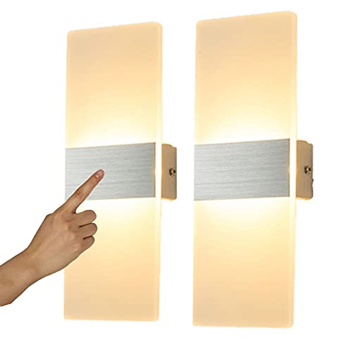 VOMI 2 Stück LED Wandleuchte aus Acryl Dimmbar Aluminium Wandbeleuchtung mit Touch Schalter Einstellbare Helligkeit Moderne Wanddekoration Licht für Wohnzimmer Treppenhaus Schlafzimmer Korridor,3000k von VOMI