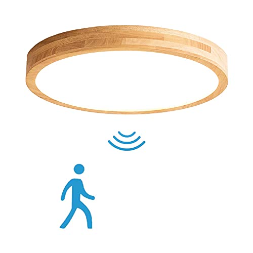 VOMI 36W LED Deckenlampe Holzoptik mit Bewegungsmelder, 50cm Runde Deckenleuchte Holz Sensor Lampe Flur Treppe Deckenbeleuchtung Kaltweiß 6000K von VOMI