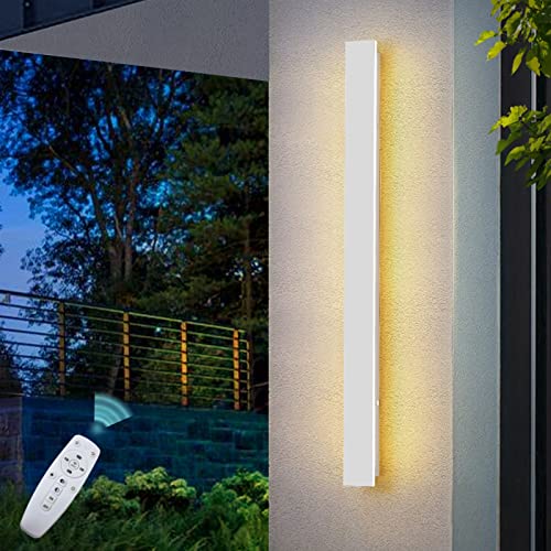 VOMI Außenleuchte Weiß Flach LED Wandleuchte Dimmbar Innen Aussen mit Fernbedienung Deckenfluter Lang Schmal IP65 Wasserdicht Wandlampe Lichtleiste Wandbeleuchtung Schlafzimmer Wohnzimmer Gärten,100cm von VOMI