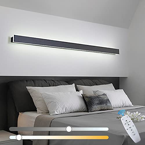 VOMI Dimmbar Wandleuchte mit Fernbedienung LED Innen Metall Wandlampe Modern Schwarz Bettseite Wandbeleuchtung mit Acryl Lampenschirm Schlafzimmer Dekoration für Wohnzimmer Gang Treppe,100cm von VOMI