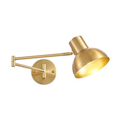 VOMI Golden Wandleuchte Industrielle Vintage E27 Verstellbare Swing Arm Wandlampe Ausziehbar Langarm Nachttischlampe Lampenschirm aus Metall Einstellbar für Schlafzimmer Wohnzimmer Flur Treppenhaus von VOMI