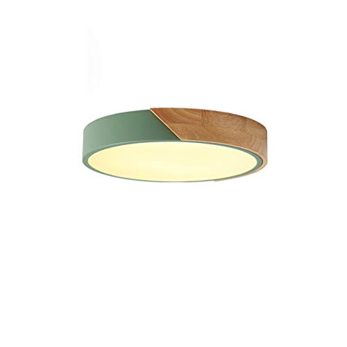 VOMI Grün Rund Holz Deckenlampe LED Wohnzimmer Vintage Deckenleuchte Dimmbar mit Fernbedienung Flach Panel Werkstatt Landhausstil Büro Keller Jugendzimmer Flur Schlafzimmer Küche Aufbauleuchte,30cm von VOMI