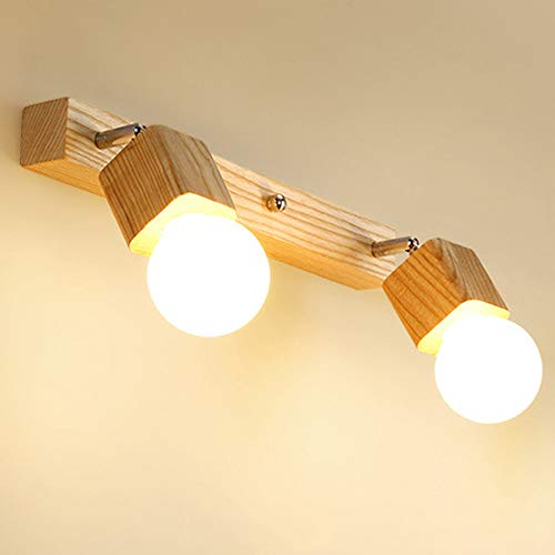 VOMI Holz Bad Spiegelleuchte, Modern LED Spiegellampe Schranklampe Einstellbar, Drehbar Badezimmerlampe Wandleuchte Schminklicht für Kosmetikspiegel, Schminktisch/Badzimmer Spiegel, E27,2 light von VOMI