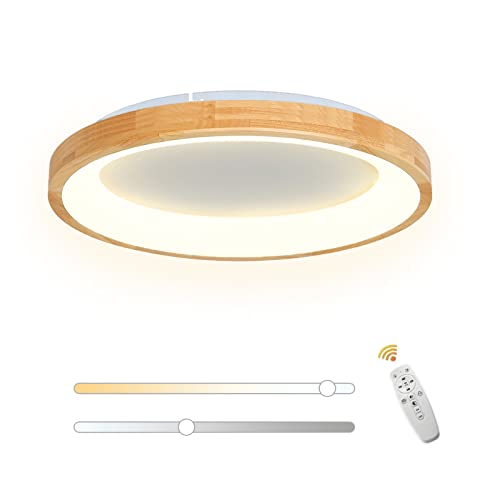 VOMI Moderne LED Dimmbar Deckenleuchte Holz 50CM Deckenlampe mit Fernbedienung 36W Wohnzimmerlampe Runde Holzlampe Schlafzimmer Lampe Decke Deckenbeleuchtung Kinderzimmer Wohnzimmer von VOMI