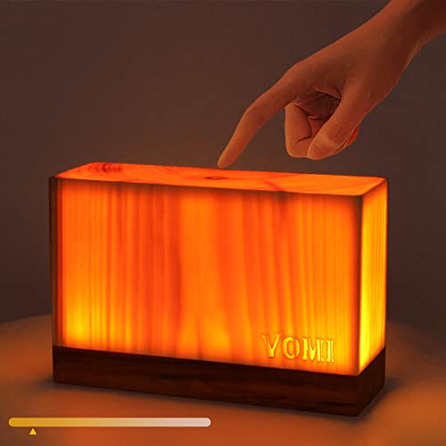 VOMI LED Akku Nachttischlampe aus Holz, Tischlampe Kabellos USB Aufladbar mit Schalter, Holzmaserung Nachtlicht Schlafzimmer Atmosphäre Lampe Warmweiß 3000K, Touch Control 3 Helligkeitsstufen von VOMI